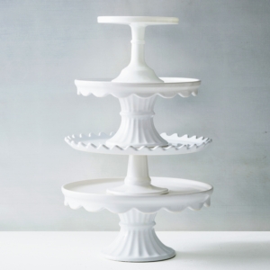 I love using cake stands for more than just cakes. I use them stacked up to add texture to my buffet table and fill them with all sorts of treats.