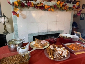 This is Helen Peparo's holiday table. Helen is the Stable Manager at my farm - she helps me care for my horses, donkeys, and Fell pony. She used one of my stuffing recipes this year and said it was delicious.