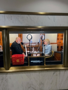Here I am with Chef Jose Andres inside the Newsstand Studios, a state-of-the-art podcast studio for contemporary content creators. The studio was built out of a retrofitted 1940s newsstand, and is now a recording space to a growing local community of podcasters including me.