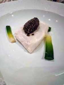 The next course was steamed halibut with a dollop of Osetra caviar. Osetra is one of three sturgeon species and Osetra caviar is known to be one of the finest caviars in the world.