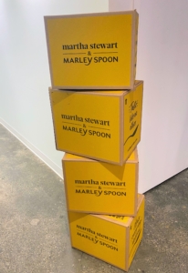 At the entrance to the test kitchen was a stack of Martha Stewart & Marley Spoon boxes. Martha Stewart & Marley Spoon always delivers the ingredients and the recipes in well-marked, well-packaged boxes.