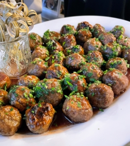 Some of the hors d'oeuvres passed around included these Turkey Meatballs with Cranberry Glaze - one of the appetizers featured on the Martha Stewart & Marley Spoon menus for Thanksgiving - everyone loved them.