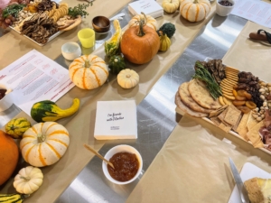 The middle work station was decorated with pumpkins and gourds and dressed with all the ingredients for our special charcuterie board making activity.