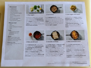 Each meal comes with a large recipe card, which lists the ingredients and each of the six main steps plus large photos to help show each stage of the process. On the other side is a photo of the finished dish. What's also great - these recipe cards can be collected and saved for future use.