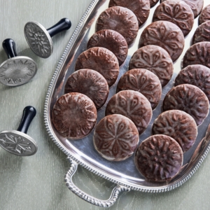 And look at these Cocoa-Spice Cookies with Rum-Butter Glaze. Use the Nordic Ware Starry Night Cookie Stamps to create the charming designs. Each one has a midnight blue hardwood handle and a cast aluminum stamp.