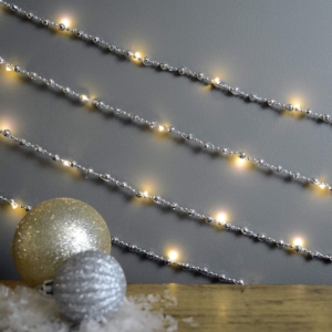 Everyone loves holiday lights. This is my Martha Stewart LED Beaded Swag Garland Silver Light Strand from Amazon. This string of lights has a timer and measures 36-inches long. It also includes six clear energy efficient LED lights that provide a bright and ambient glow.