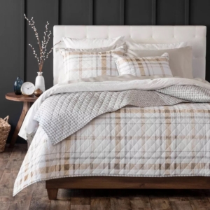 At Target, look for my Martha Stewart Bartlett Plaid Cotton Percale Quilt Set. The quilt features two different plaids on the face and reverse. It's also made with 100-percent cotton percale fabric for layering on cooler nights. Pair this quilt with the gray Mariana Blanket and the White Emerson Duvet Cover from my collection to complete the look.