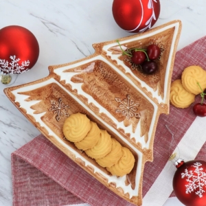 Want something fun for serving cookies at your holiday cookie swap? Here is my Martha Stewart Everyday Durastone 3 Section Gingerbread Tree Serving Tray in Brown.