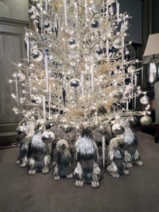 At the base of the tree, my Tinsel Penguins with glittered feet - all gathered beneath the branches.