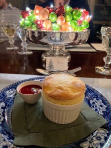 And of course... the dessert - the most perfect soufflés with a sweet, tangy, and delectable raspberry coulis sauce. It was a very delicious meal and a very enjoyable evening for all. Here's wishing you a memorable and safe holiday with loved ones.