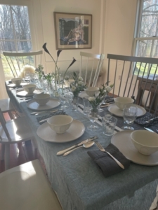 Our own Marquee Brands President of Media, Christian Martin, and his wife, Elizabeth, hosted Thanksgiving at their home in Sharon, Connecticut. Both their children joined them as well as their kids' grandmothers, and two uncles. Here is their table set for nine.