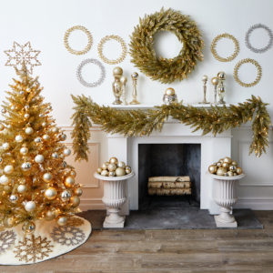 Earlier this week, I shared images of my Champagne Collection on Martha.com. This collection has several coordinating pieces that look wonderful in any home - a champagne wreath, garland, ornaments and this shimmering tree.
