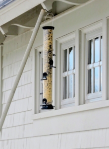 Every feeder is filled to the top – depending on the time of year, these feeders can quickly empty. Each tube feeder holds about three quart-sized containers of seed.