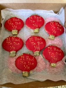 Another guest, Amy Wayne, brought these fun cookies shaped like Chinese New Year lanterns. Amy found the cookie cutter and had the cookies made locally at Bedford Village Bakery.