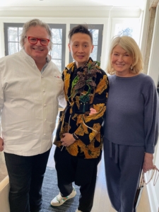 Here I am with Chef David Burke and the guest of honor, Andy Yu. The party was held at Andy's home, not far from my Bedford, New York farm. Andy designed his festive jacket.