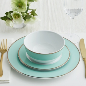 For your place settings, use my Martha Stewart Gracie Lane Porcelain Decorated Dinnerware - in my favorite Martha Blue with gold rim.