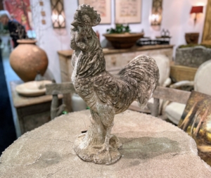 As you know, I love chickens. Judy spotted this charming antique stone rooster garden ornament and took a quick snapshot. It was displayed by Two Maisons - an antiques shop in Colorado that specializes in European Antiques.