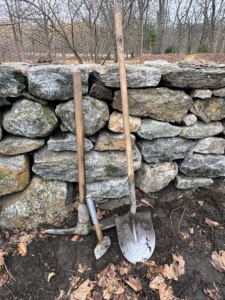 Some of the tools of the trade for masons include brick hammers, chisels, and shovels.
