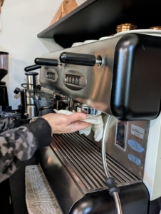 This machine has two stations. Donald wipes all the exterior components and then runs the basic functions of the machine to assess what parts, if any, need replacing. Here at the farm, we make a lot of cappuccinos - up to sometimes 10 for any given business meeting, maybe even more if I am entertaining.