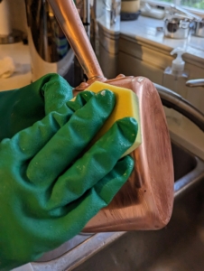 Whenever cleaning any precious metal, always use a soft moistened sponge. A soft cloth can also work well. And, for tight areas – a soft-bristled brush is good to have on hand. And always use polishes that are non-abrasive, and opt for formulas, such as creams and gels instead of sprays. Plus, it’s also a good idea to use gloves when taking on this task, so the cleaning cream does not come into contact with the skin.