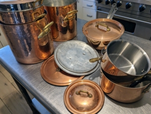A couple of times a year, we try to polish all the precious metals in my home. I have a large collection of copper that I like to display in my studio kitchen. These pieces were just removed from the shelves, so they could be cleaned. Copper was actually one of the first metals used by humans more than 10-thousand years ago, and it remains a common household material today. Polishing copper, silver, brass, or any other metal regularly is generally sufficient to keep it in good condition.