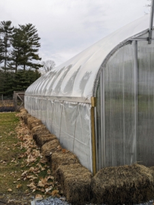 All the hoop houses and greenhouses are checked to make sure they are all closed tightly and that there are no open areas around the perimeter where cold air could enter.