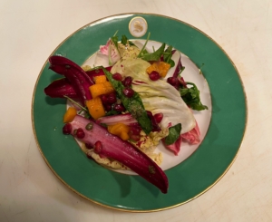 Salads were served with a light vinaigrette dressing.