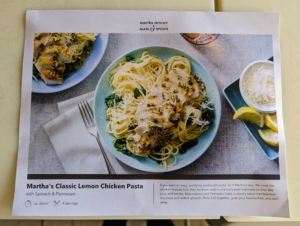One of the great things about our meal kits is that we include a large recipe card with the photo of the finished dish on the front with the estimated cooking time listed...