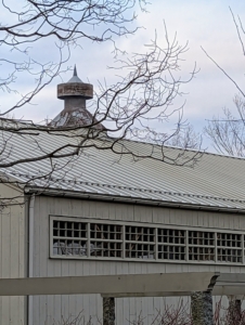 The roof on my Hay Barn is also made from standing seam aluminum with another beautiful finial on top. I bought these finials many years ago and knew right away they would be perfect for these rooftops.