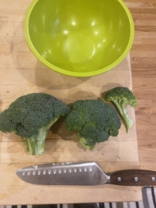 Next, Brian cuts the broccoli into one-inch florets.