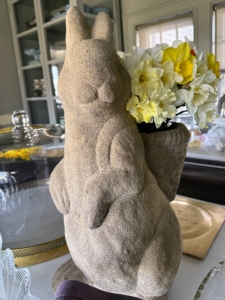 Here is another big bunny – the same one I made for the April 2015 issue of Martha Stewart “Living.” This charming rabbit is also carrying a beautiful bunch of fresh daffodils picked from my garden.