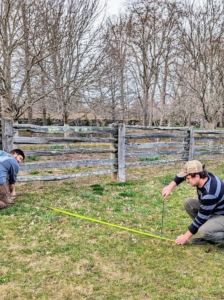 Before we could start any construction, I first did a lot of measuring with my team. Here, we measured 15-feet from the fence on the inside, so my Polaris Ranger off-road vehicle would fit when I toured the garden.