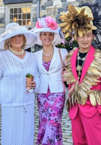 My Derby hat was made by expert milliner Jackie Cicogna Millinery right here in Westchester, New York. I am standing with Katherine Zeller Gage, the beautiful wife of Chef Daniel Boulud, and my neighbor, fashion designer Andy Yu.