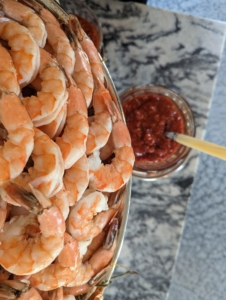 Here's a giant mound of shrimp. Served with cocktail sauce, of course.