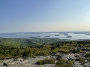 There's always time for a hike when we're in Maine. Here is a view from atop Cadillac Mountain. From this vantage point, one can see many of the offshore islands. Some of them are hosts to fishing communities, some are privately owned, but most serve as protected nesting sites for sea birds and other migratory species.