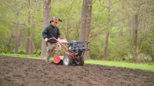Then the soil is rototilled with our dependable Troy-Bilt garden tiller.