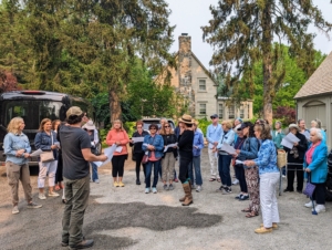 Most of the tours start at the front gate of my home. All the guests receive a map of the property and a short introduction and history about the farm and how it has evolved over the years. Here is Ryan welcoming the group to Cantitoe Corners.