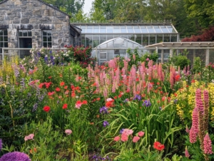 The tour then walked through my glass greenhouse and attached head house and then out to the flower cutting garden – it’s so full of colorful blooms this time of year.
