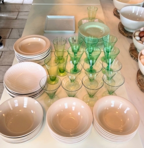 In my kitchen, all the plates and glasses were selected and prepared for service. When entertaining, try to do these tasks early to save time.