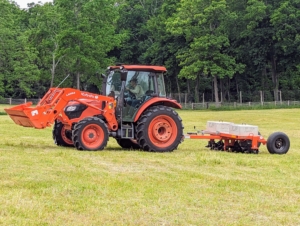 The M4-071 is seen here in one of my fields aerating the lawn with our Land Pride Tow-Behind Aerator.