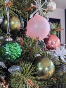 Here is one in green mixed in with other ornaments on our tree. Mix and match these minis with other ornaments to make the tree even more festive.
