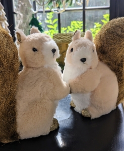 And one of our favorites this year - my Glitter Fur Squirrels. Golden glittery paws and soft faux fur add to the charm of these critters. These squirrels come in pairs - display them close together...