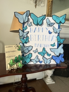 A yearly tradition - a birthday card made by my granddaughter - this year, Jude made it with her friend, Jade. It is the best one ever. And everyone at Skylands signed it. I love the handmade origami butterflies!