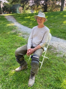 This is Andy Goldsworthy, acclaimed sculptor and artist, who is working on a very big project at the College of the Atlantic. It is called Road Line and it is his first permanent artwork in the state of Maine.
