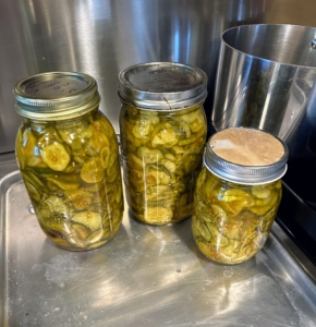 These old-fashioned bread and butter pickles have a crisp texture and a well-balanced sweet and sour flavor.