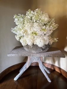 This year, my gardener Wendy Norling arranged all the flowers cut from the gardens. She did such an amazing job. This is just one of them - an all white hydrangea arrangement sitting in the alcove just outside my dining room.