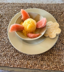 For dessert, citrus granita and homemade shortbread. It was a most refreshing and delicious meal.