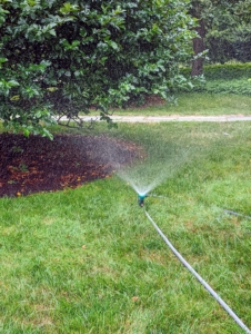 These spot sprinklers are easy to push into the ground wherever needed and offer full circular coverage.