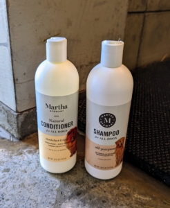 My pet shampoos and conditioners are all-natural, hypoallergenic and gentle enough for regular bathing. The formulas are also paraben and sulfate-free. My moisturizing shampoo and conditioner cleanse and intensely moisturize the dog’s skin and coat. When bathing a dog, it’s essential to use products made especially for dogs because of the differences in pH balance. You can find my pet products at my shop on Amazon.