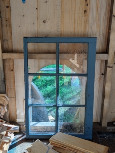 I brought these windows back from Maine. They are from an old house I took down on my property next to Skylands. They are perfect for this project.